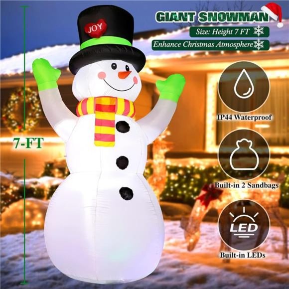 7 FT Christmas Inflatables Giant Snowman Outdoor Decorations, Blow up Snow Man - Picture 4 of 6